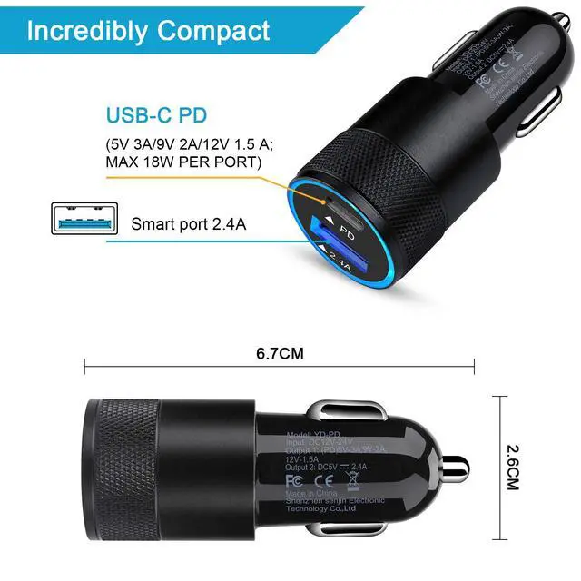 Alt view image 5 of 6 - USB C Fast Car Charger for Samsung Galaxy S26 S25 S24 S23 Ultra S22 S21 S20 A17 A16 A15 A52 A55 A54 Note 20,30W 2 Port Car Charger Adapter+USB C to C Charger Cable for Google Pixel 10 9 8a 8 7 6 5 4