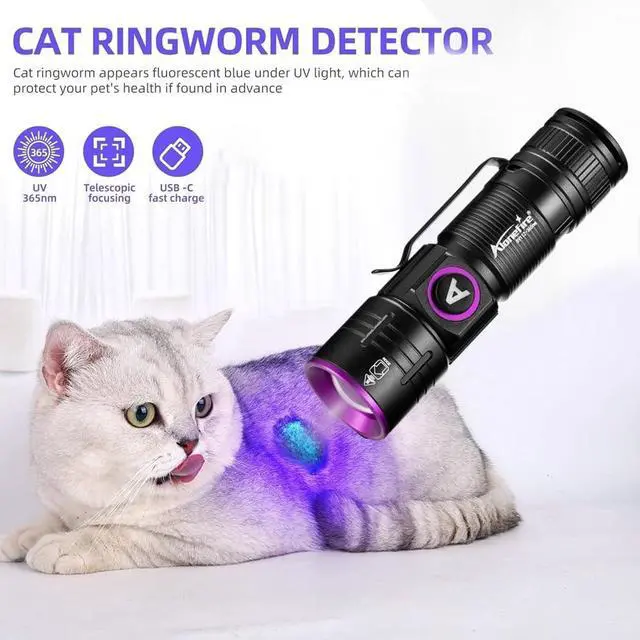 Alt view image 4 of 6 - 1SV112 Mini 365nm UV Flashlight USB Rechargeable Zoom Woods Lamp Money Detector Black Light for Pet Urine Detection, Scorpion, Fishing, Minerals, Rocks with Built-in Battery