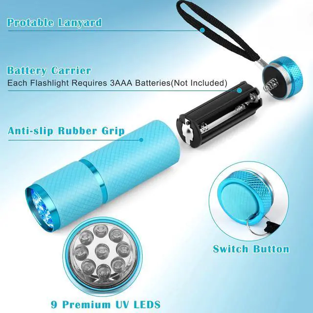 Alt view image 4 of 6 - 13pcs Black Light Flashlight, U,V LED Flashlight, Portable Ultraviolet Light 395nm, Small Glow Flashlights with 9 LED U,V Lights for Pet Urine, Counterfeit, Scorpion Detection
