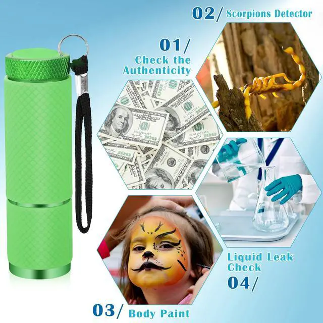 Alt view image 5 of 6 - 13pcs Black Light Flashlight, U,V LED Flashlight, Portable Ultraviolet Light 395nm, Small Glow Flashlights with 9 LED U,V Lights for Pet Urine, Counterfeit, Scorpion Detection