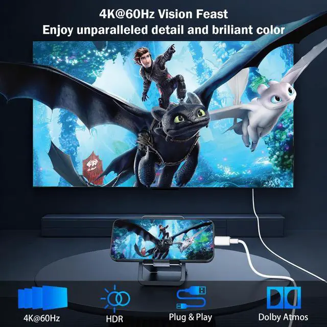 Alt view image 2 of 7 - USB C to HDMI Adapter Cable 6ft, 4K@60Hz Type C to HDMI 2.0 Cord, Thunderbolt 3/4 Compatible for iPhone 17/16/15 Series, MacBook, iMac, iPad Pro, Galaxy S24, Surface, HDTV Monitor