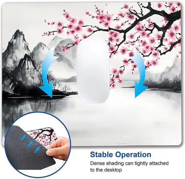 Alt view image 4 of 7 - Japanese Cherry Blossom Mouse Pads for Desk, Portable Computer Small Mouse pad for Wireless Laptop, 9.5" x 7.9" Non-Slip Rubber Base Design Smooth Surface Mousepad for Home & Office & Travel