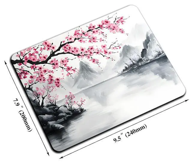 Alt view image 2 of 7 - Cute Small Mouse Pad, Computer Mouse Pads for Desk, Non-Slip Rubber Base Portable Mousepad for Laptop, 9.5" x 7.9" Square Design for Home & Office Desk Accessories (Cherry Blossom)