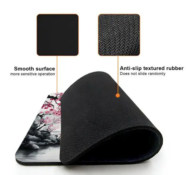 Alt view image 4 of 7 - Cute Small Mouse Pad, Computer Mouse Pads for Desk, Non-Slip Rubber Base Portable Mousepad for Laptop, 9.5" x 7.9" Square Design for Home & Office Desk Accessories (Cherry Blossom)