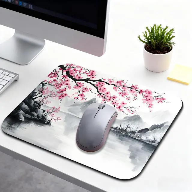 Alt view image 6 of 7 - Cute Small Mouse Pad, Computer Mouse Pads for Desk, Non-Slip Rubber Base Portable Mousepad for Laptop, 9.5" x 7.9" Square Design for Home & Office Desk Accessories (Cherry Blossom)