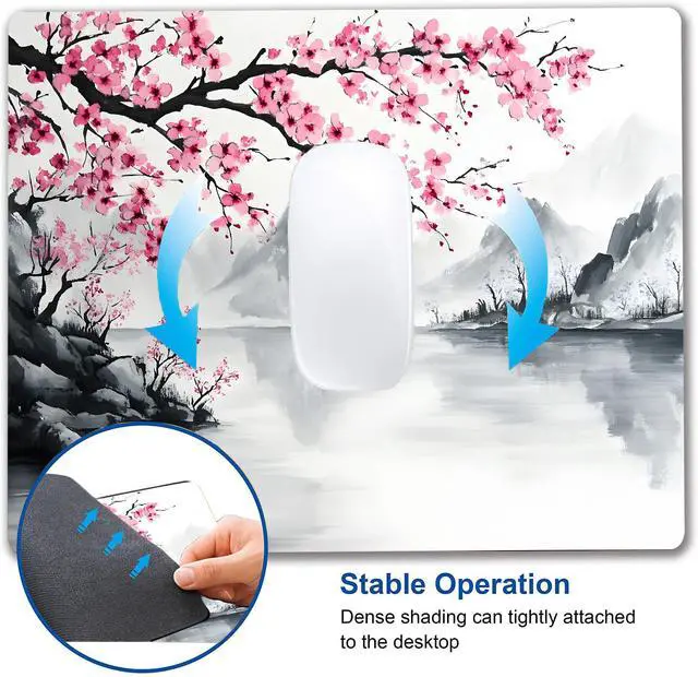 Alt view image 5 of 7 - Cute Small Mouse Pad, Computer Mouse Pads for Desk, Non-Slip Rubber Base Portable Mousepad for Laptop, 9.5" x 7.9" Square Design for Home & Office Desk Accessories (Cherry Blossom)