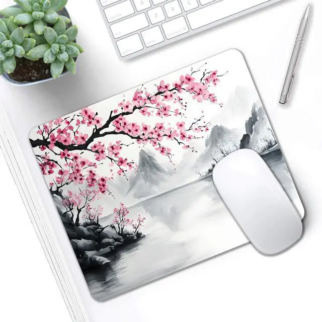 Alt view image 7 of 7 - Cute Small Mouse Pad, Computer Mouse Pads for Desk, Non-Slip Rubber Base Portable Mousepad for Laptop, 9.5" x 7.9" Square Design for Home & Office Desk Accessories (Cherry Blossom)