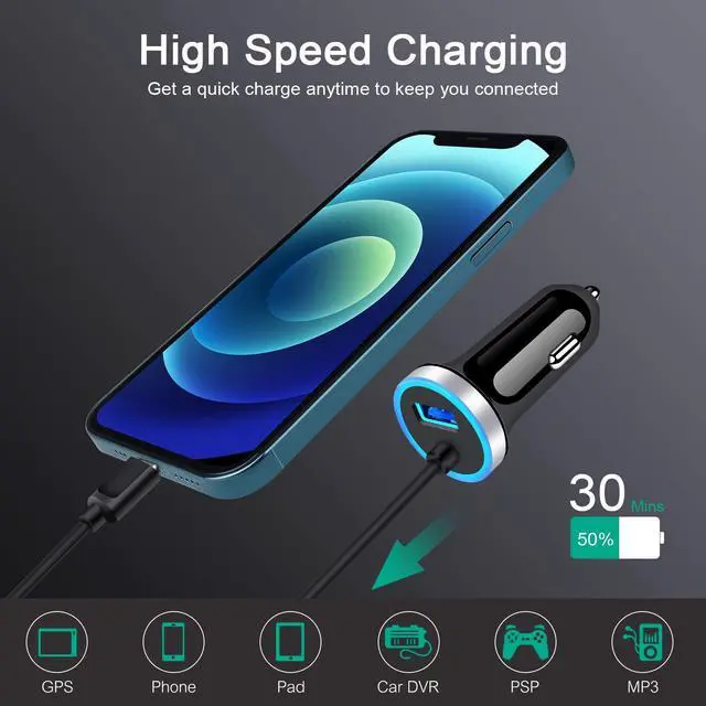 Alt view image 2 of 6 - Type C Car Charger Fast Charging Cigarette Lighter Adapter for Samsung Galaxy S25 S24 S23 S22 S21 Ultra 5G S20 FE Note 20,A13 A14 A15 A53 A54, Google Pixel 8 7 6 8A 7A 6A&3FT USB Cable