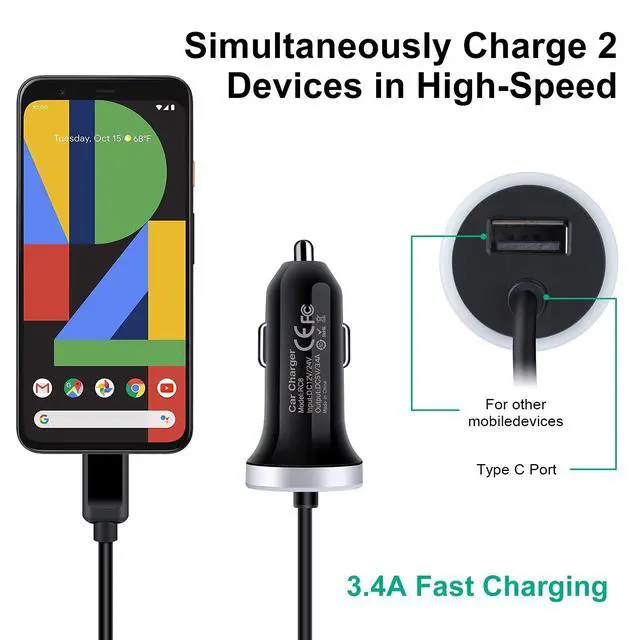 Alt view image 3 of 6 - Type C Car Charger Fast Charging Cigarette Lighter Adapter for Samsung Galaxy S25 S24 S23 S22 S21 Ultra 5G S20 FE Note 20,A13 A14 A15 A53 A54, Google Pixel 8 7 6 8A 7A 6A&3FT USB Cable