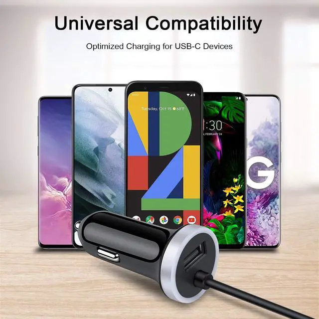 Alt view image 4 of 6 - Type C Car Charger Fast Charging Cigarette Lighter Adapter for Samsung Galaxy S25 S24 S23 S22 S21 Ultra 5G S20 FE Note 20,A13 A14 A15 A53 A54, Google Pixel 8 7 6 8A 7A 6A&3FT USB Cable