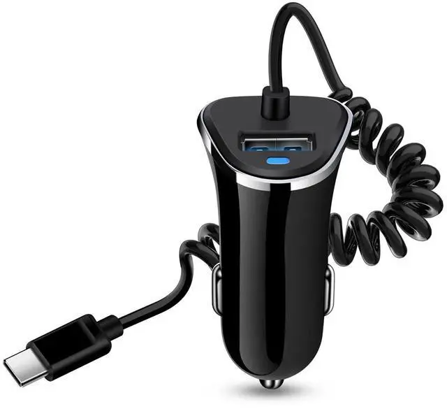 Main image of Android Type C Fast Car Charger for Samsung Galaxy S26 Ultra A37 A57 S25 S24 FE S23 FE A36 5G A17 A25 Z Fold Flip 7 A53,3.4A Fast Car Charging Cigarette Lighter Adapter with 3ft USB C Coiled Cable