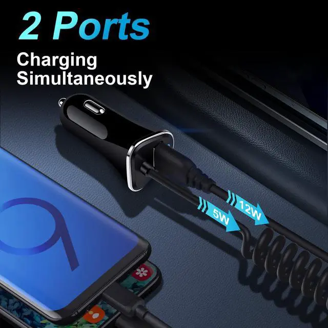 Alt view image 3 of 6 - Android Type C Fast Car Charger for Samsung Galaxy S26 Ultra A37 A57 S25 S24 FE S23 FE A36 5G A17 A25 Z Fold Flip 7 A53,3.4A Fast Car Charging Cigarette Lighter Adapter with 3ft USB C Coiled Cable