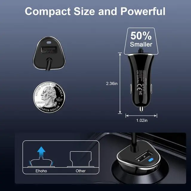 Alt view image 6 of 6 - Android Type C Fast Car Charger for Samsung Galaxy S26 Ultra A37 A57 S25 S24 FE S23 FE A36 5G A17 A25 Z Fold Flip 7 A53,3.4A Fast Car Charging Cigarette Lighter Adapter with 3ft USB C Coiled Cable