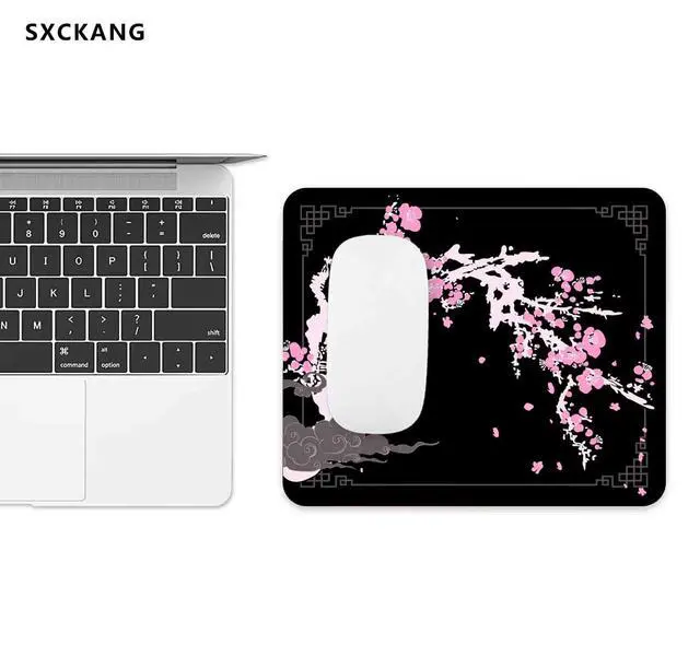 Alt view image 2 of 6 - Japanese Aesthetic Mouse Pad, Pink Cherry Blossom Mousepad, Black Cute Small Mouse Mat for Work, Game, Office, Home, Computer Accessories - Japan Sakura Flowers Art, 9.5" x 7.9"