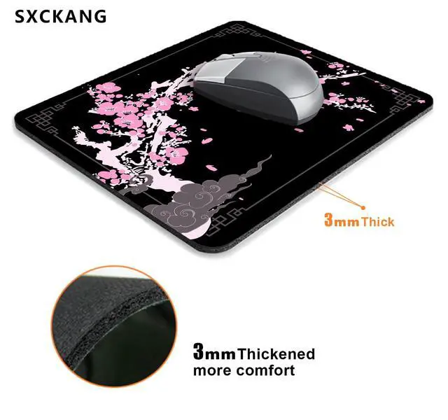 Alt view image 4 of 6 - Japanese Aesthetic Mouse Pad, Pink Cherry Blossom Mousepad, Black Cute Small Mouse Mat for Work, Game, Office, Home, Computer Accessories - Japan Sakura Flowers Art, 9.5" x 7.9"