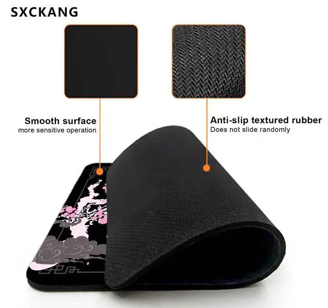 Alt view image 3 of 6 - Japanese Aesthetic Mouse Pad, Pink Cherry Blossom Mousepad, Black Cute Small Mouse Mat for Work, Game, Office, Home, Computer Accessories - Japan Sakura Flowers Art, 9.5" x 7.9"