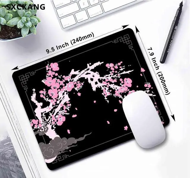 Alt view image 5 of 6 - Japanese Aesthetic Mouse Pad, Pink Cherry Blossom Mousepad, Black Cute Small Mouse Mat for Work, Game, Office, Home, Computer Accessories - Japan Sakura Flowers Art, 9.5" x 7.9"