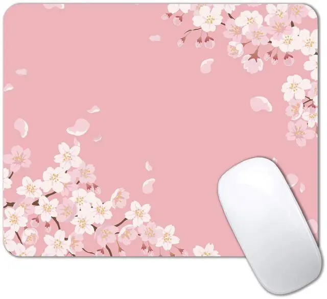 Main image of Cute Pink Mouse Pad, Floral Flowers Mouse Pad, Sakura Cherry Blossom Mousepad, Japanese Aesthetic Desk Decor, Anti Slip Rubber Base Mice pad for Computer Office Girl, 9.5 x 7.9 Inch