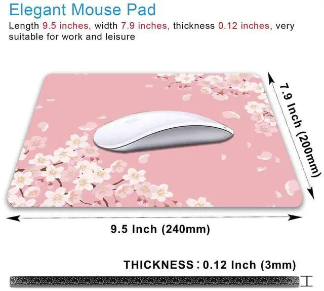 Alt view image 2 of 6 - Cute Pink Mouse Pad, Floral Flowers Mouse Pad, Sakura Cherry Blossom Mousepad, Japanese Aesthetic Desk Decor, Anti Slip Rubber Base Mice pad for Computer Office Girl, 9.5 x 7.9 Inch