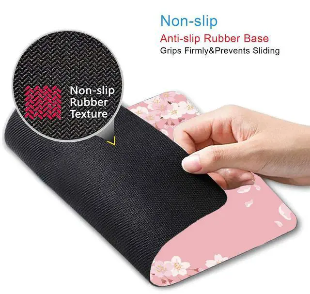 Alt view image 3 of 6 - Cute Pink Mouse Pad, Floral Flowers Mouse Pad, Sakura Cherry Blossom Mousepad, Japanese Aesthetic Desk Decor, Anti Slip Rubber Base Mice pad for Computer Office Girl, 9.5 x 7.9 Inch