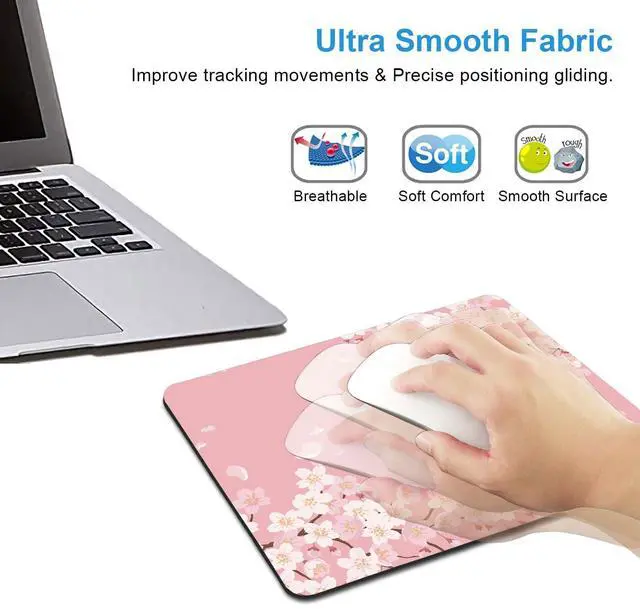 Alt view image 4 of 6 - Cute Pink Mouse Pad, Floral Flowers Mouse Pad, Sakura Cherry Blossom Mousepad, Japanese Aesthetic Desk Decor, Anti Slip Rubber Base Mice pad for Computer Office Girl, 9.5 x 7.9 Inch