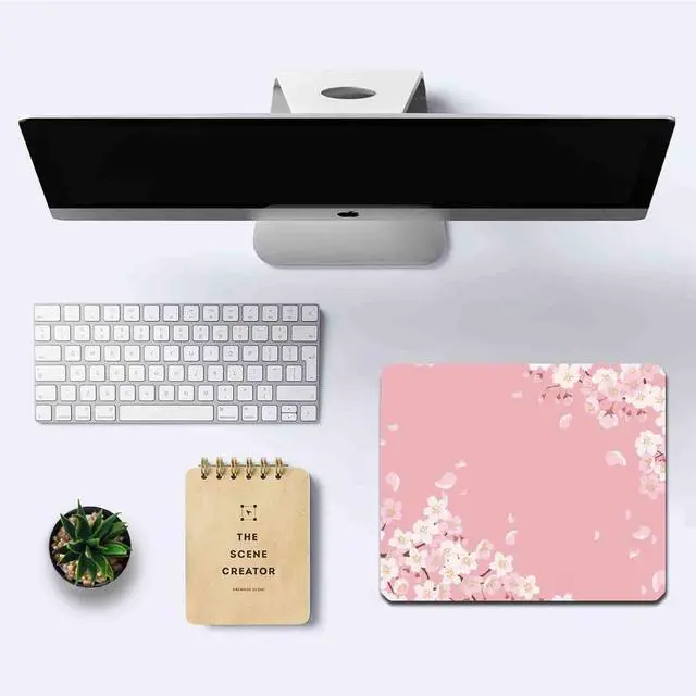 Alt view image 6 of 6 - Cute Pink Mouse Pad, Floral Flowers Mouse Pad, Sakura Cherry Blossom Mousepad, Japanese Aesthetic Desk Decor, Anti Slip Rubber Base Mice pad for Computer Office Girl, 9.5 x 7.9 Inch