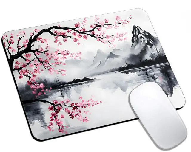 Main image of Cute Cherry Blossom Sakura Japanese Mouse Pads for Desk, Portable Computer Mouse Pad Small Square Mousepad, Non-Slip Rubber Base Design for Office Desk Accessories 9.5" x 7.9"