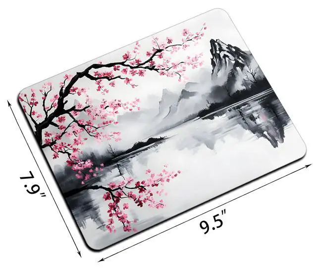 Alt view image 2 of 7 - Cute Cherry Blossom Sakura Japanese Mouse Pads for Desk, Portable Computer Mouse Pad Small Square Mousepad, Non-Slip Rubber Base Design for Office Desk Accessories 9.5" x 7.9"