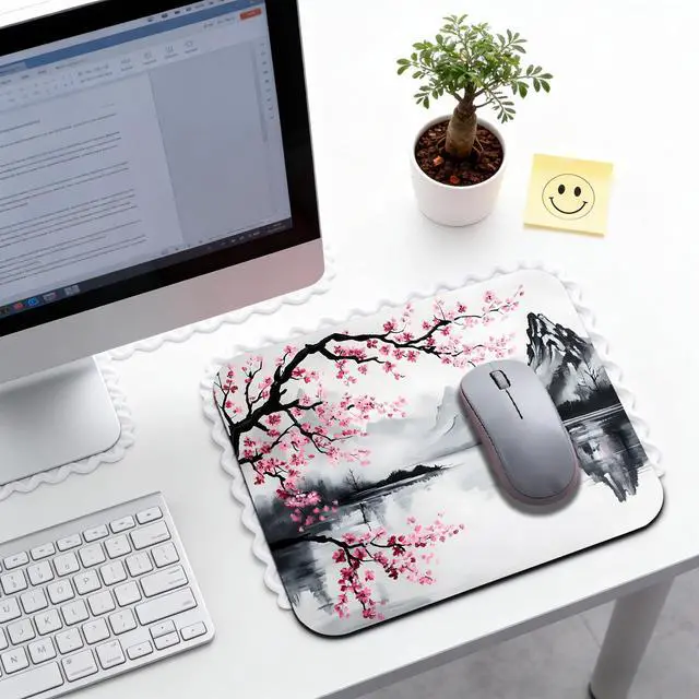 Alt view image 3 of 7 - Cute Cherry Blossom Sakura Japanese Mouse Pads for Desk, Portable Computer Mouse Pad Small Square Mousepad, Non-Slip Rubber Base Design for Office Desk Accessories 9.5" x 7.9"