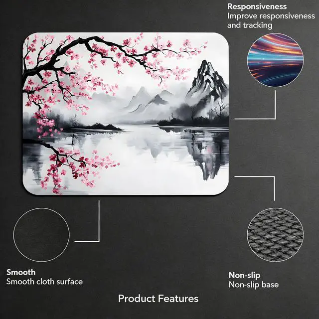 Alt view image 5 of 7 - Cute Cherry Blossom Sakura Japanese Mouse Pads for Desk, Portable Computer Mouse Pad Small Square Mousepad, Non-Slip Rubber Base Design for Office Desk Accessories 9.5" x 7.9"