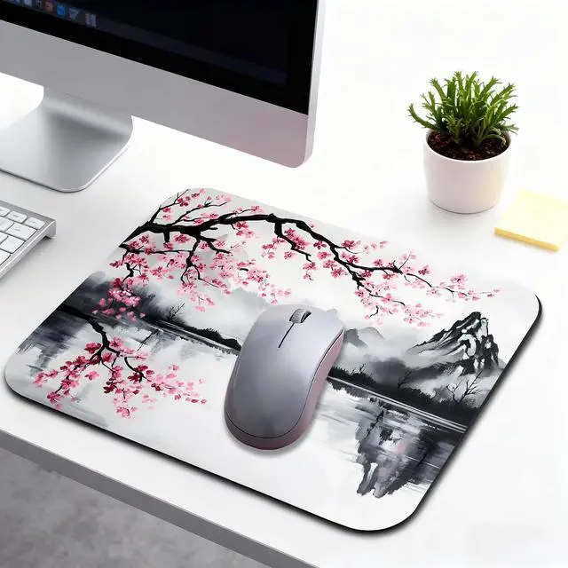 Alt view image 6 of 7 - Cute Cherry Blossom Sakura Japanese Mouse Pads for Desk, Portable Computer Mouse Pad Small Square Mousepad, Non-Slip Rubber Base Design for Office Desk Accessories 9.5" x 7.9"