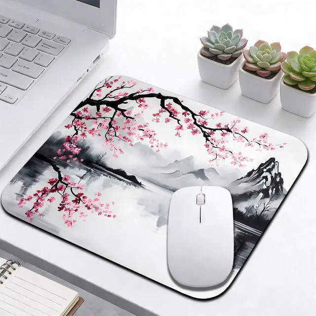 Alt view image 7 of 7 - Cute Cherry Blossom Sakura Japanese Mouse Pads for Desk, Portable Computer Mouse Pad Small Square Mousepad, Non-Slip Rubber Base Design for Office Desk Accessories 9.5" x 7.9"