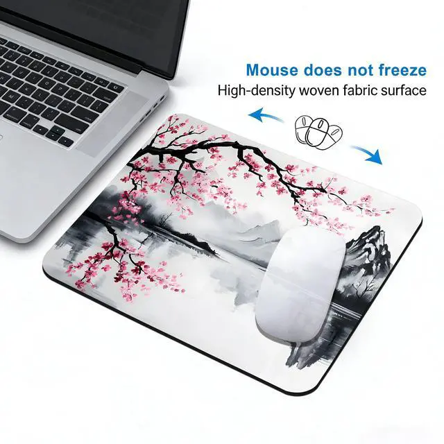 Alt view image 4 of 7 - Cute Cherry Blossom Sakura Japanese Mouse Pads for Desk, Portable Computer Mouse Pad Small Square Mousepad, Non-Slip Rubber Base Design for Office Desk Accessories 9.5" x 7.9"