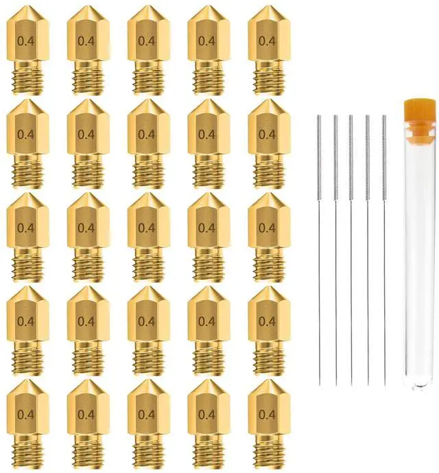 Main image of 0.4MM MK8 Ender 3 Nozzles 25 pcs 3D Printer Brass Nozzles Extruder for Makerbot Creality CR-10 with 5 Needles and Metal Storage Box (0.4mm)
