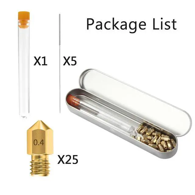 Alt view image 7 of 7 - 0.4MM MK8 Ender 3 Nozzles 25 pcs 3D Printer Brass Nozzles Extruder for Makerbot Creality CR-10 with 5 Needles and Metal Storage Box (0.4mm)