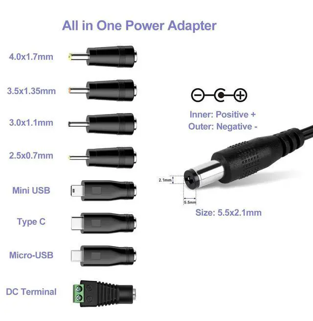 Alt view image 3 of 7 - 5V 2A 10W DC Power Supply Adapter AC/DC Wall Charger AC 100V-240V to DC 5 Volt 2Amp 1A 1.5A Replacement Power Cord USB Type C for Security Camera Baby Monitor Scanner TV Box Raspberry USB Hub