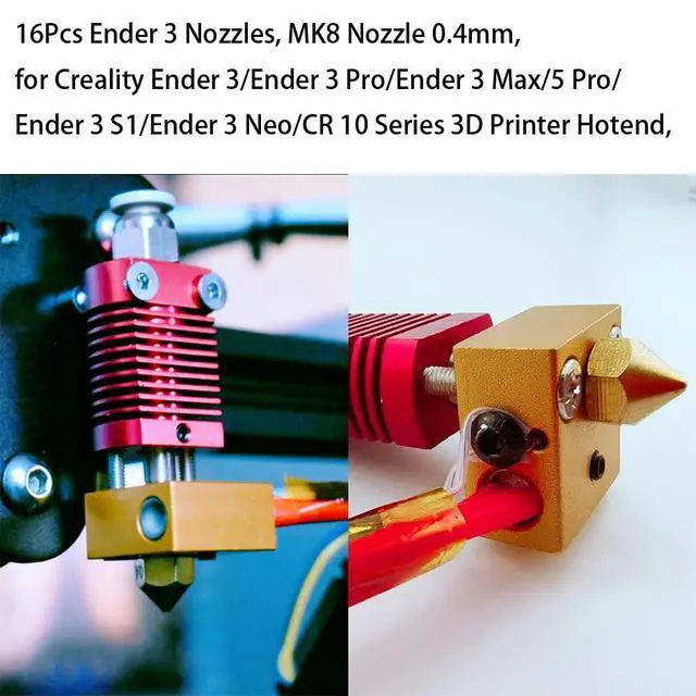 Alt view image 4 of 6 - 16Pcs Ender 3 Nozzles 0.4mm, MK8 Extruder Nozzles 0.4mm Compatible for Creality Ender 3 v2/Ender 3 Pro/Ender 3 Max/Ender 5 Pro/Ender 3 S1/Ender 3 Neo/CR-10 Series 3D Printer Brass Nozzles,