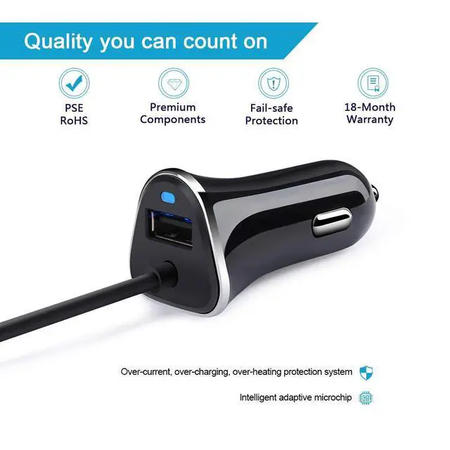 Alt view image 2 of 6 - USB Type C Car Charger,Quick Charge 3.4A USB Car Adapter with 3ft Type C Charging Cable for Samsung Galaxy S23 Ultra S22 S21 S20 A10e A15 A14 A25 A54 A53 S10 S9 S8 Plus,Note 20/10,LG G8 G7 V40 V35 V60