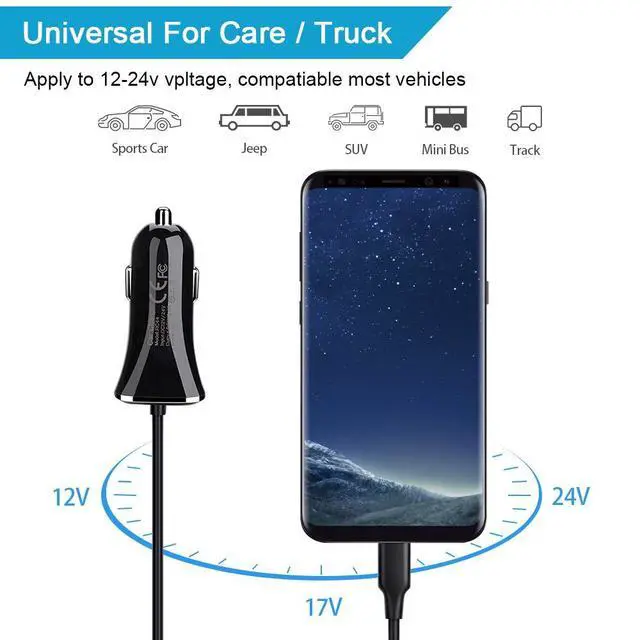 Alt view image 5 of 6 - USB Type C Car Charger,Quick Charge 3.4A USB Car Adapter with 3ft Type C Charging Cable for Samsung Galaxy S23 Ultra S22 S21 S20 A10e A15 A14 A25 A54 A53 S10 S9 S8 Plus,Note 20/10,LG G8 G7 V40 V35 V60