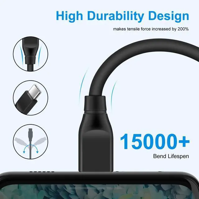 Alt view image 5 of 7 - USB C to USB C Cable,60W 2Pack Type C to Type C Fast Charging Cord 6ft C Phone Charger Cable for Samsung Galaxy S25 S24 S23 Ultra S22 A53 A03S A04S A16 A15 A14 A23 A13 5G S21 S20 S10 Z Fold Flip 7