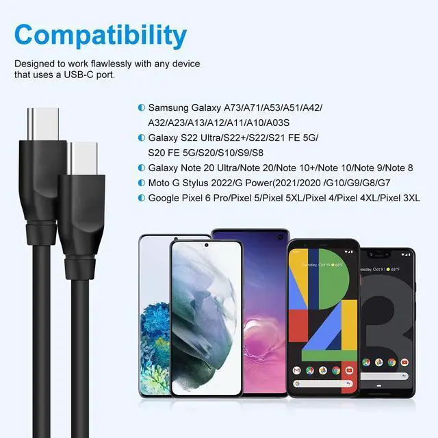 Alt view image 7 of 7 - USB C to USB C Cable,60W 2Pack Type C to Type C Fast Charging Cord 6ft C Phone Charger Cable for Samsung Galaxy S25 S24 S23 Ultra S22 A53 A03S A04S A16 A15 A14 A23 A13 5G S21 S20 S10 Z Fold Flip 7