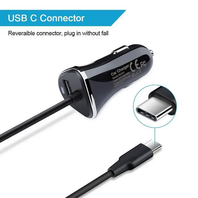 Alt view image 4 of 6 - USB Type C Car Charger,Quick Charge 3.4A USB Car Adapter with 3ft Type C Charging Cable for Samsung Galaxy S23 Ultra S22 S21 S20 A10e A15 A14 A25 A54 A53 S10 S9 S8 Plus,Note 20/10,LG G8 G7 V40 V35 V60