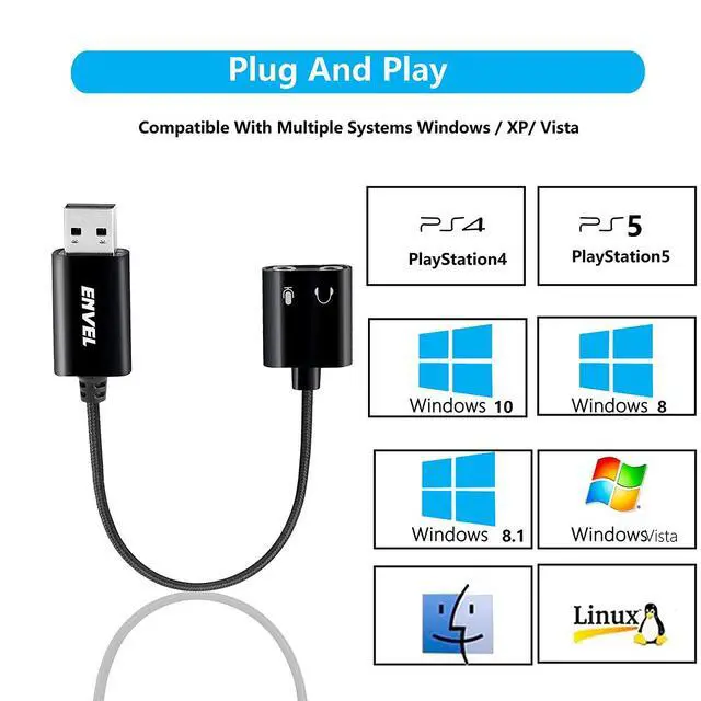 Alt view image 5 of 7 - USB to 3.5mm Audio Adapter, External Stereo Sound Card | Dual TRS 3-Pole 3.5mm Headphone and Microphone Jack for PS4/PS5/PC/Laptop, Built-in Chip Mic-Supported Headphone Adapter