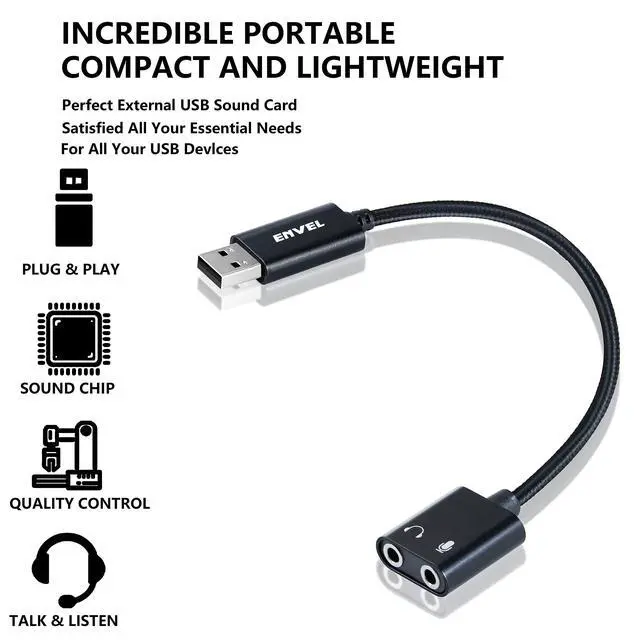 Alt view image 4 of 7 - USB to 3.5mm Audio Adapter, External Stereo Sound Card | Dual TRS 3-Pole 3.5mm Headphone and Microphone Jack for PS4/PS5/PC/Laptop, Built-in Chip Mic-Supported Headphone Adapter