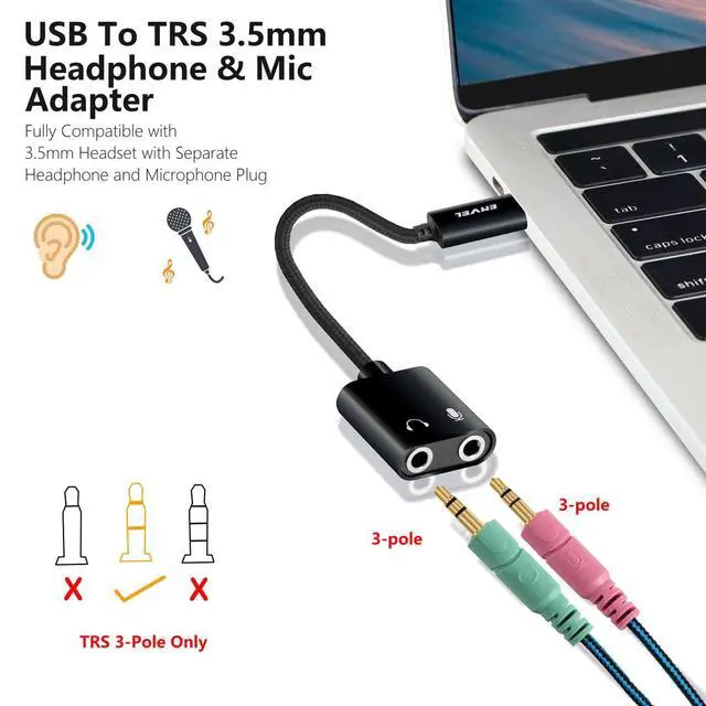 Alt view image 6 of 7 - USB to 3.5mm Audio Adapter, External Stereo Sound Card | Dual TRS 3-Pole 3.5mm Headphone and Microphone Jack for PS4/PS5/PC/Laptop, Built-in Chip Mic-Supported Headphone Adapter