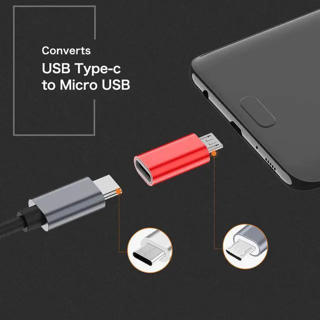 Alt view image 3 of 6 - USB C to Micro USB Adapter, (4-Pack) Type C Female to Micro USB Male Convert Connector Support Charge Data Sync Compatible with Samsung Galaxy S7/S7 Edge, Nexus 5/6 and Micro USB Devices (Red)