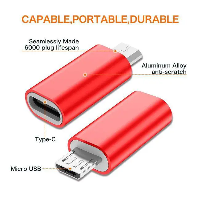 Alt view image 2 of 6 - USB C to Micro USB Adapter, (4-Pack) Type C Female to Micro USB Male Convert Connector Support Charge Data Sync Compatible with Samsung Galaxy S7/S7 Edge, Nexus 5/6 and Micro USB Devices (Red)