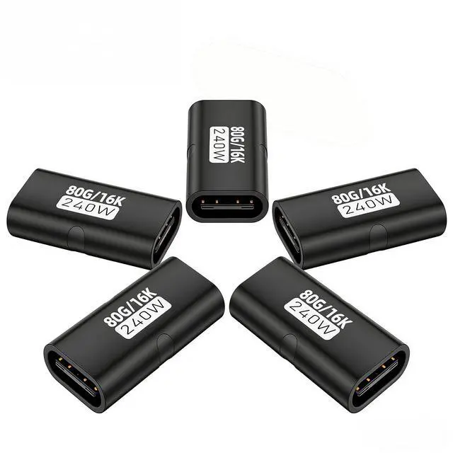 Main image of 5 Pack USB C Coupler, USB C Female to Female Adapter with 80Gbps Data Transfer, 240W Fast Charging, Compatible with Thunderbolt 4/3,16K/8K Video Support, Black