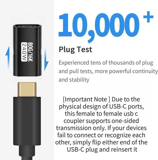 Alt view image 5 of 6 - 5 Pack USB C Coupler, USB C Female to Female Adapter with 80Gbps Data Transfer, 240W Fast Charging, Compatible with Thunderbolt 4/3,16K/8K Video Support, Black