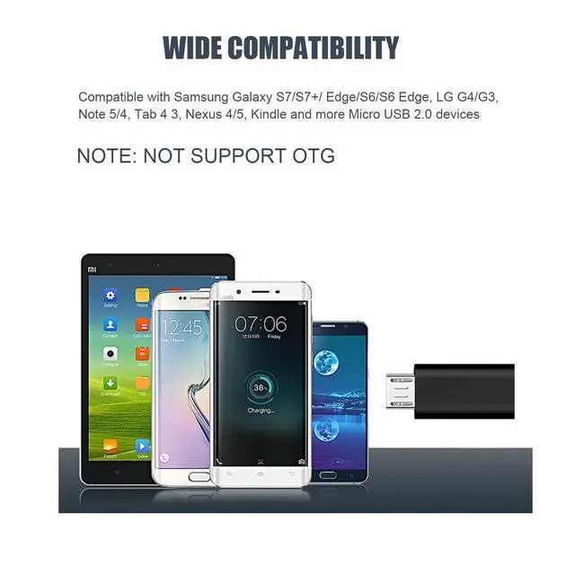 Alt view image 5 of 5 - USB C to Micro USB Adapter 5Pack, Type C Female to Micro USB Male Convert Connector Support Charge and Data Sync Compatible with Samsung Galaxy S7 S7 Edge, Nexus 5 6 and More Micro USB Devices